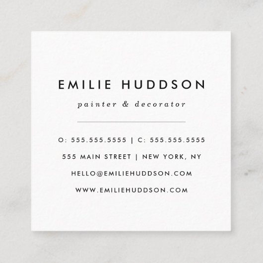 penseelstreken, schilder, schilderij, decorator vierkante visitekaartje (Achterkant)