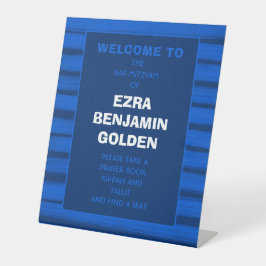 Penseelstreken Strepen Blauwe Bar Bat Mitswa CUSTO Reclamebord Met Voetstuk