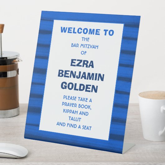 Penseelstreken Strepen Blauwe Bar Bat Mitswa CUSTO Reclamebord Met Voetstuk (Insitu)