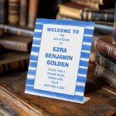 Penseelstreken Strepen Blauwe Bar Bat Mitswa CUSTO Reclamebord Met Voetstuk