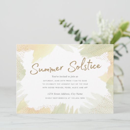 Penseelstreken Summer Solstice Invite Kaart (Staand voorkant)