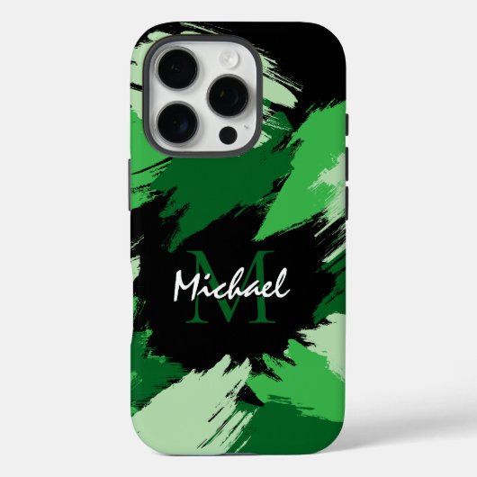 Penseelstreken tinten groene naam met monogram Case-Mate iPhone case (Achterkant)