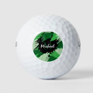 Penseelstreken tinten groene naam met monogram golfballen