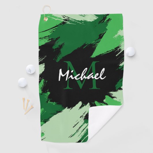 Penseelstreken tinten groene naam met monogram golfhanddoek (Insitu)