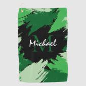 Penseelstreken tinten groene naam met monogram golfhanddoek (Voorkant)