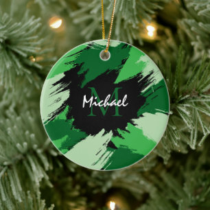 Penseelstreken tinten groene naam met monogram keramisch ornament