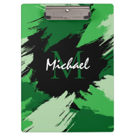 Penseelstreken tinten groene naam met monogram klembord