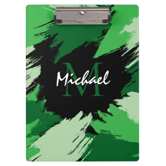 Penseelstreken tinten groene naam met monogram klembord (Voorkant)