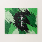 Penseelstreken tinten groene naam met monogram legpuzzel (Horizontaal)