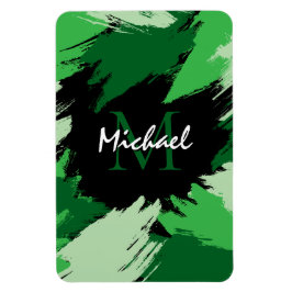 Penseelstreken tinten groene naam met monogram magneet