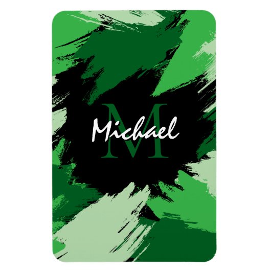 Penseelstreken tinten groene naam met monogram magneet (Verticaal)