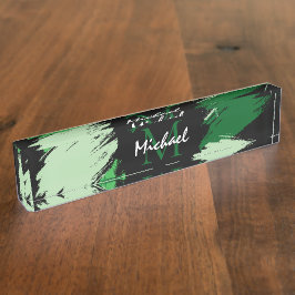 Penseelstreken tinten groene naam met monogram naambordje