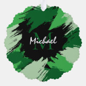 Penseelstreken tinten groene naam met monogram ornament kaart (Achterkant)