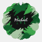 Penseelstreken tinten groene naam met monogram ornament kaart (Voorkant)