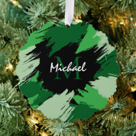 Penseelstreken tinten groene naam met monogram ornament kaart