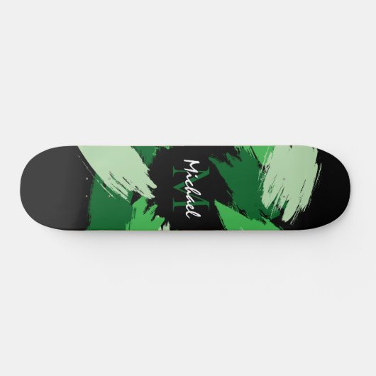 Penseelstreken tinten groene naam met monogram persoonlijk skateboard (Horizontaal)