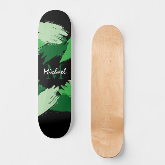 Penseelstreken tinten groene naam met monogram persoonlijk skateboard (Voorkant)