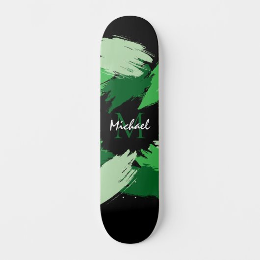 Penseelstreken tinten groene naam met monogram persoonlijk skateboard (Voorkant)