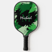 Penseelstreken tinten groene naam met monogram pickleball paddle (Achterkant)