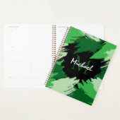 Penseelstreken tinten groene naam met monogram planner (Display)