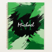 Penseelstreken tinten groene naam met monogram planner (Voorkant)
