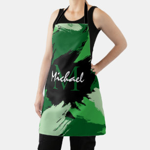 Penseelstreken tinten groene naam met monogram schort