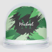 Penseelstreken tinten groene naam met monogram sneeuwbol (Voorkant)