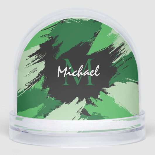 Penseelstreken tinten groene naam met monogram sneeuwbol (Voorkant)