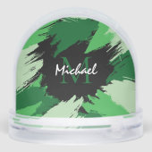 Penseelstreken tinten groene naam met monogram sneeuwbol (Achterkant)