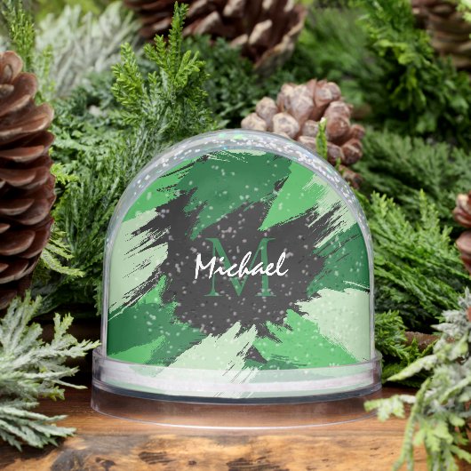 Penseelstreken tinten groene naam met monogram sneeuwbol (Winter)