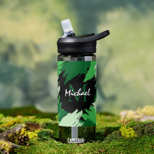 Penseelstreken tinten groene naam met monogram waterfles (Buiten)