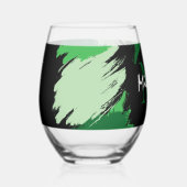 Penseelstreken tinten groene naam met monogram wijnglas zonder voet (Voorkant)