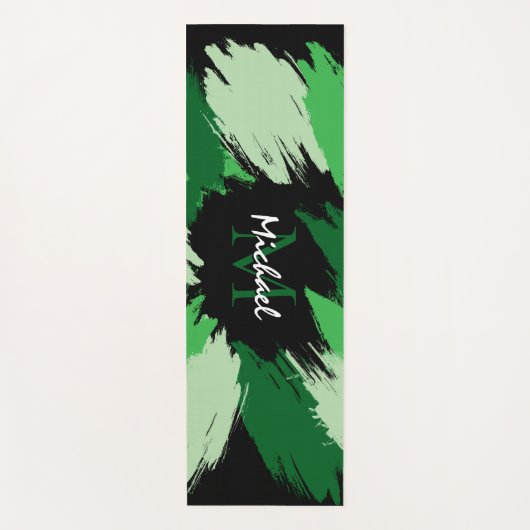 Penseelstreken tinten groene naam met monogram yogamat (Voorkant)
