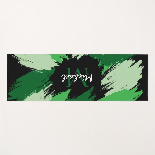 Penseelstreken tinten groene naam met monogram yogamat (Voorkant (horizontaal))