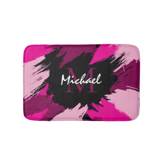 penseelstreken tinten hete roze naam met monogram badmat (Voorkant)