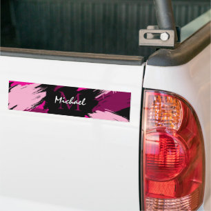 penseelstreken tinten hete roze naam met monogram bumpersticker