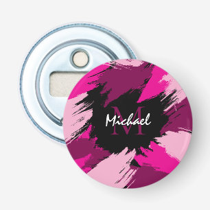 Penseelstreken tinten hete roze naam met monogram button flesopener