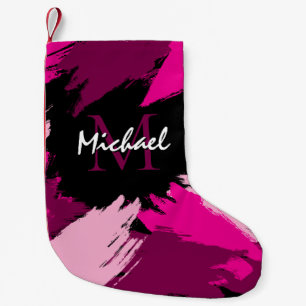 penseelstreken tinten hete roze naam met monogram kleine kerstsok