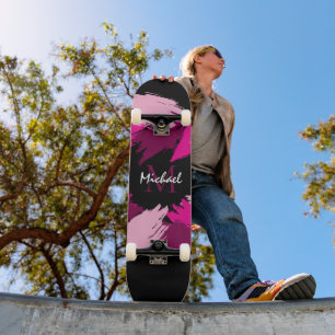 penseelstreken tinten hete roze naam met monogram persoonlijk skateboard