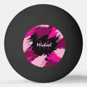 Penseelstreken tinten hete roze naam met monogram pingpongbal