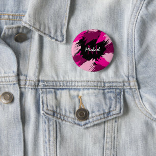 penseelstreken tinten hete roze naam met monogram ronde button 5,7 cm