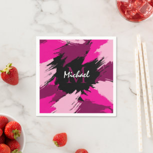 penseelstreken tinten hete roze naam met monogram servet