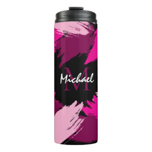 penseelstreken tinten hete roze naam met monogram thermosbeker