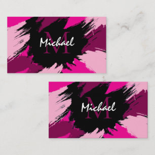Penseelstreken tinten roze naam met monogram visitekaartje