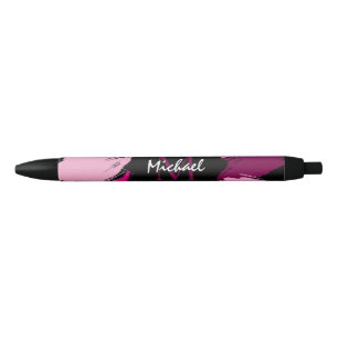 penseelstreken tinten roze naam met monogram zwarte inkt pen