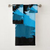 Penseelstreken tinten van blauwe naam met monogram bad handdoek (Insitu)
