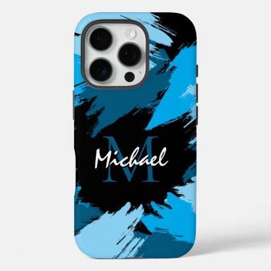 Penseelstreken tinten van blauwe naam met monogram Case-Mate iPhone case (Achterkant)