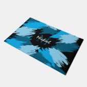 Penseelstreken tinten van blauwe naam met monogram deurmat (Schuin)