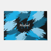 Penseelstreken tinten van blauwe naam met monogram deurmat (Voorkant)