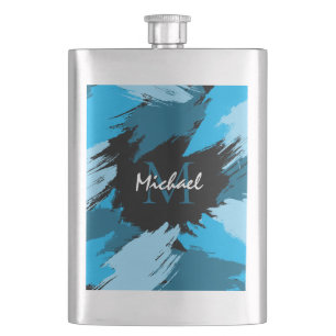 Penseelstreken tinten van blauwe naam met monogram flacon